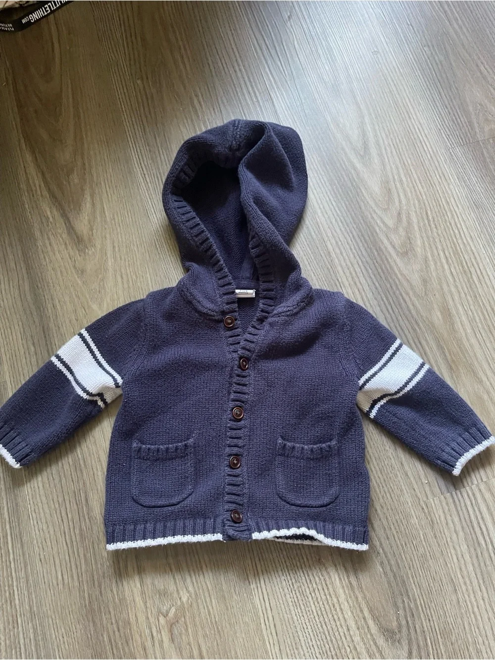 Janie and Jack Navy Varsity Knit Hoodie Sweater Cardigan 3 - 6 Month Preppy chic